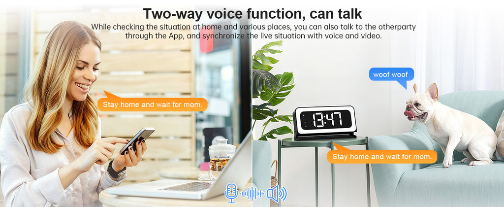 Wireless Alarm Clock - Wifi Control - Night Vision Home Surveillance Monitor