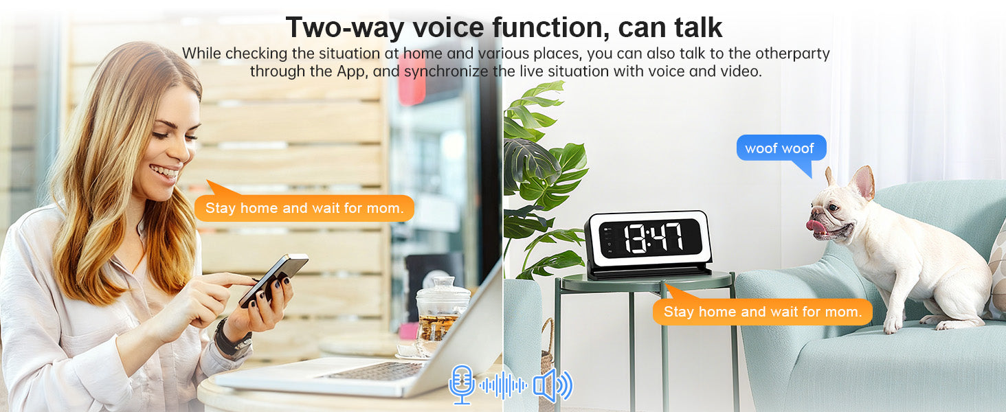 Wireless Alarm Clock - Wifi Control - Night Vision Home Surveillance Monitor