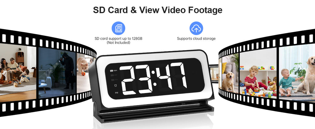 Wireless Alarm Clock - Wifi Control - Night Vision Home Surveillance Monitor