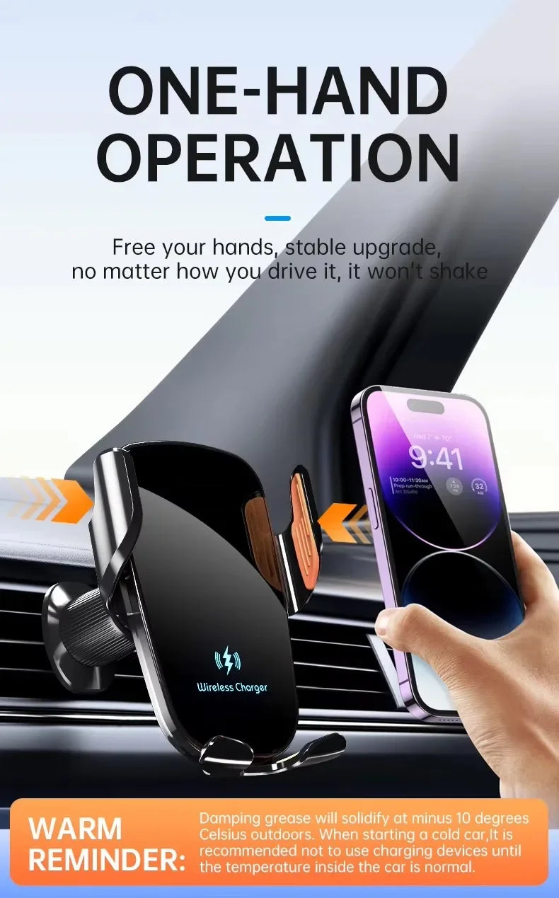 Wireless Car Charger - Air Vent Fast Charging Phone Holder in Car - compatible with iPhone + Android