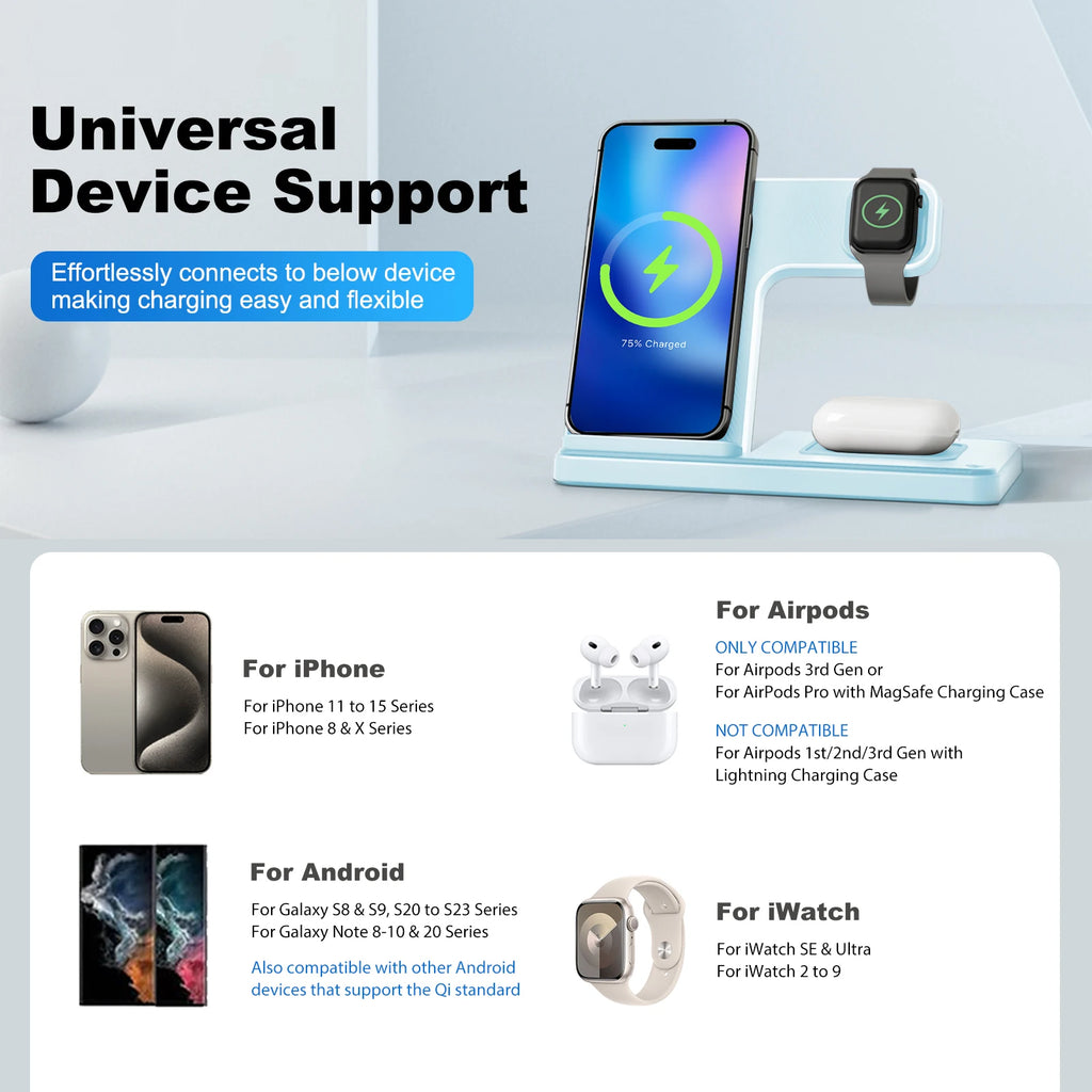 3 In 1 Magnetic Wireless Dock Station - Compatible with any devices