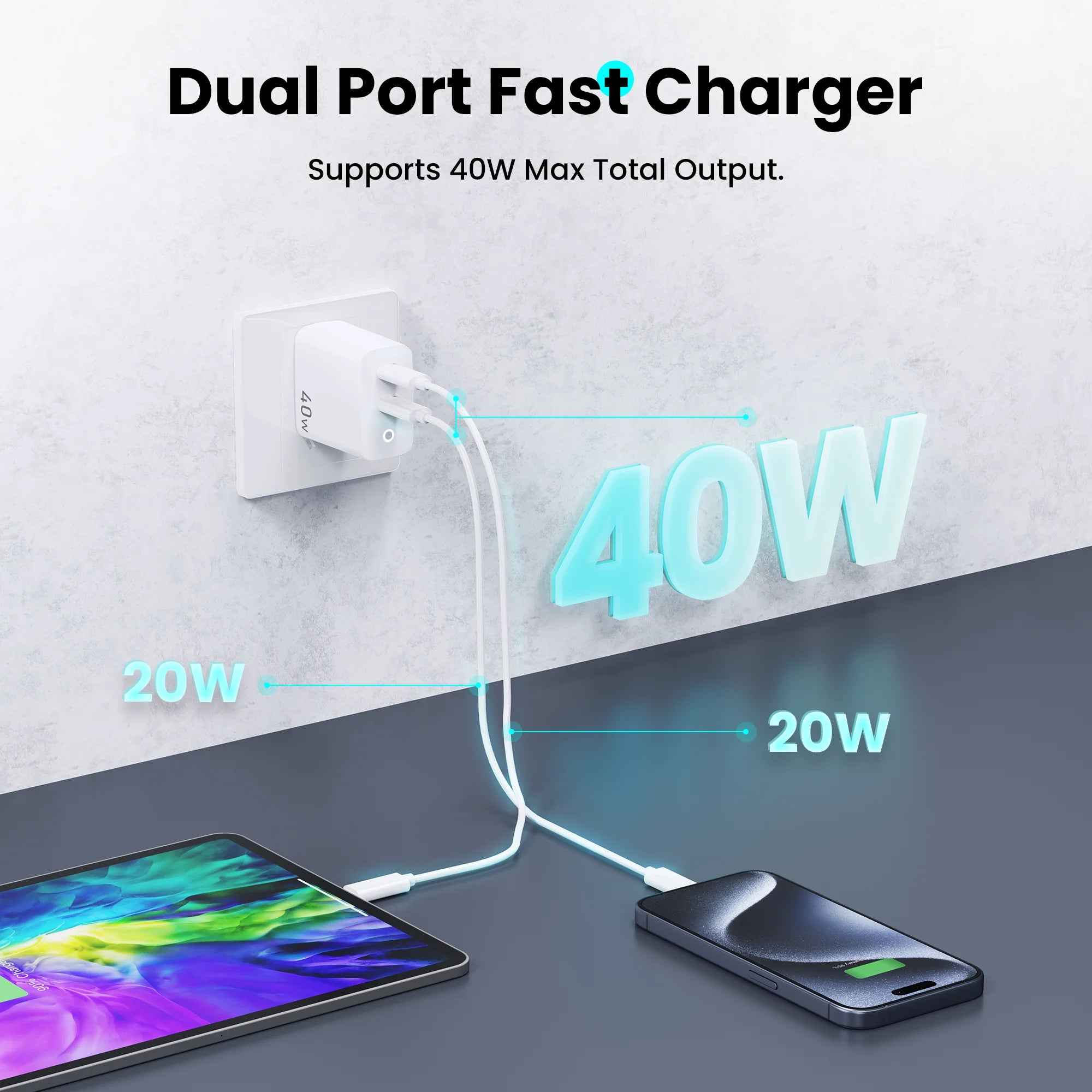 Duel Ports USB-C Lightning Charger with Charging Light