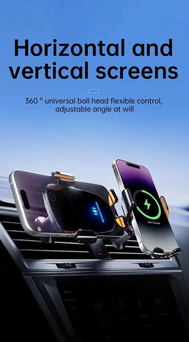 Wireless Car Charger - Air Vent Fast Charging Phone Holder in Car - compatible with iPhone + Android