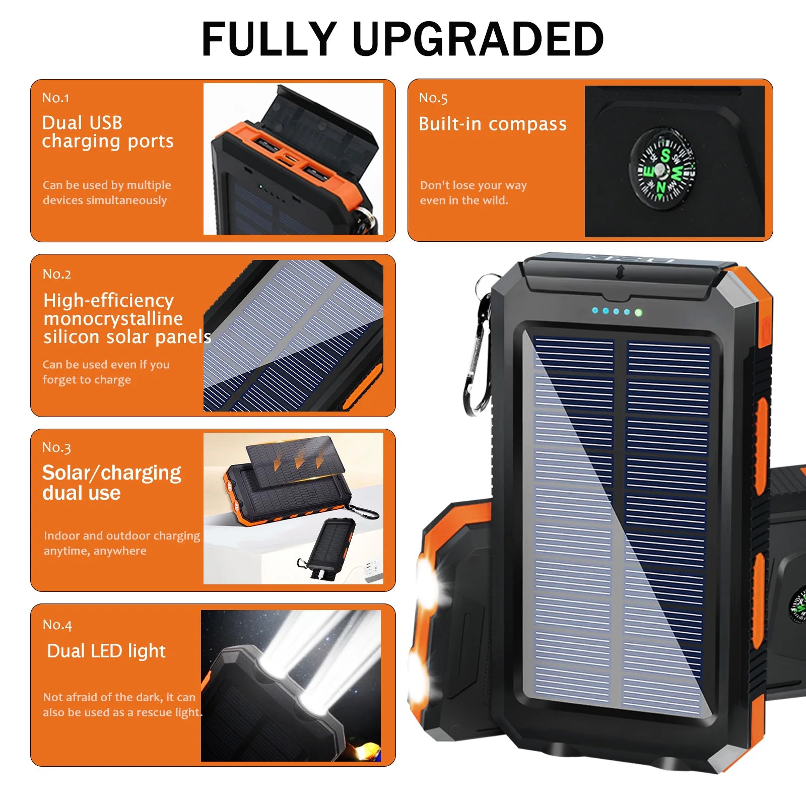 Solar Power Bank Portable - Waterproof