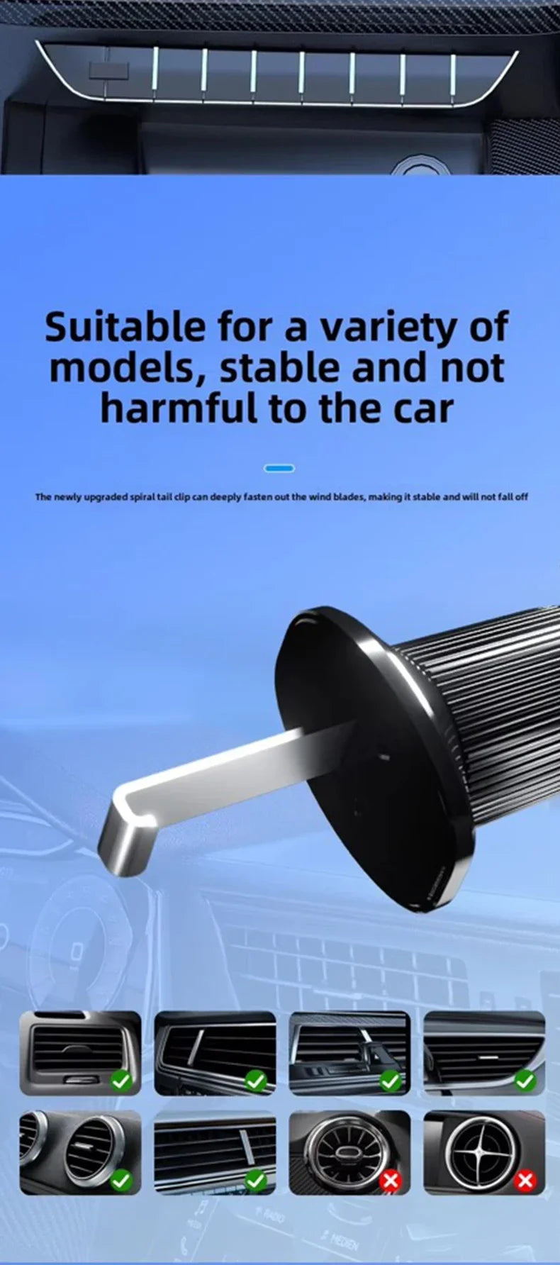 Wireless Car Charger - Air Vent Fast Charging Phone Holder in Car - compatible with iPhone + Android