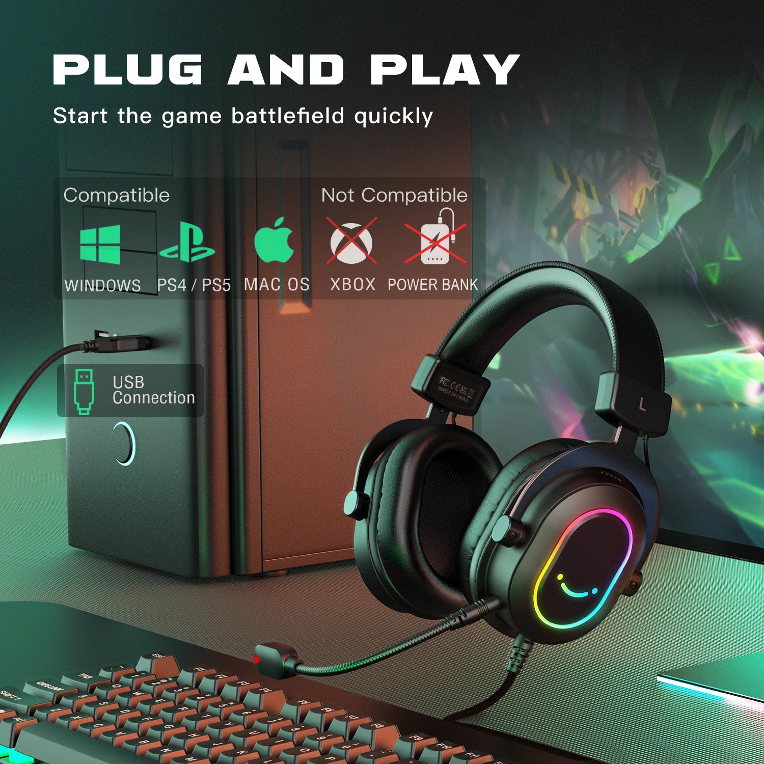 Gaming Headset with Mic Over-Ear Headphones