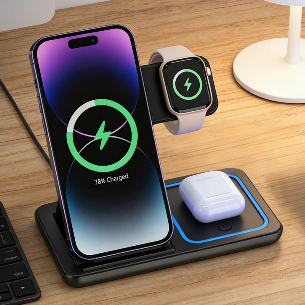 Foldable 3 In 1 Magnetic Wireless Dock Station - Compatible with any devices