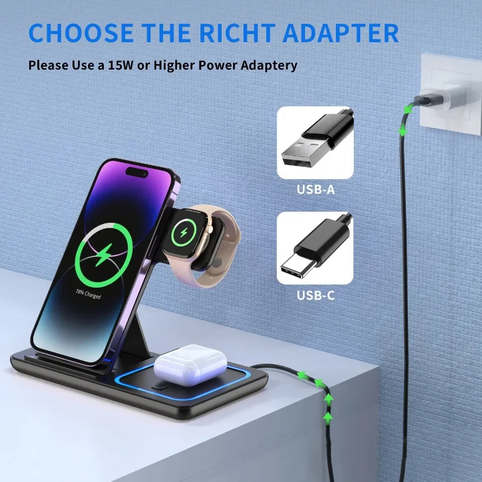 Foldable 3 In 1 Magnetic Wireless Dock Station - Compatible with any devices