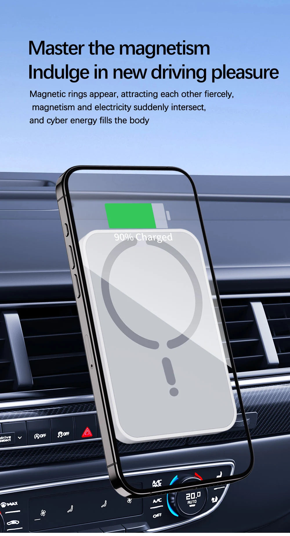 Car Phone Holder + Mount - Magnetic Wireless Charger