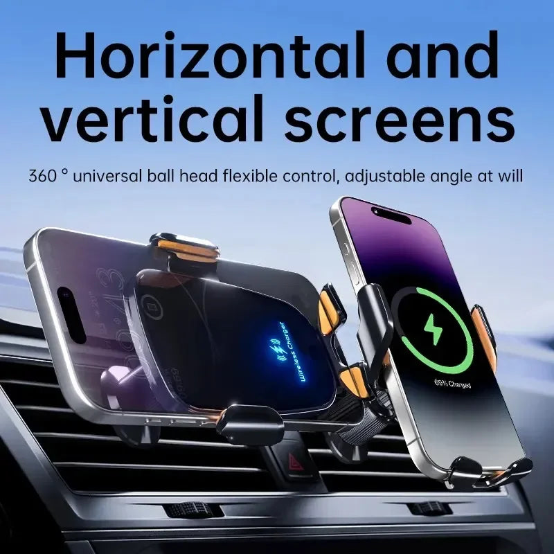 Wireless Car Charger - Air Vent Fast Charging Phone Holder in Car - compatible with iPhone + Android