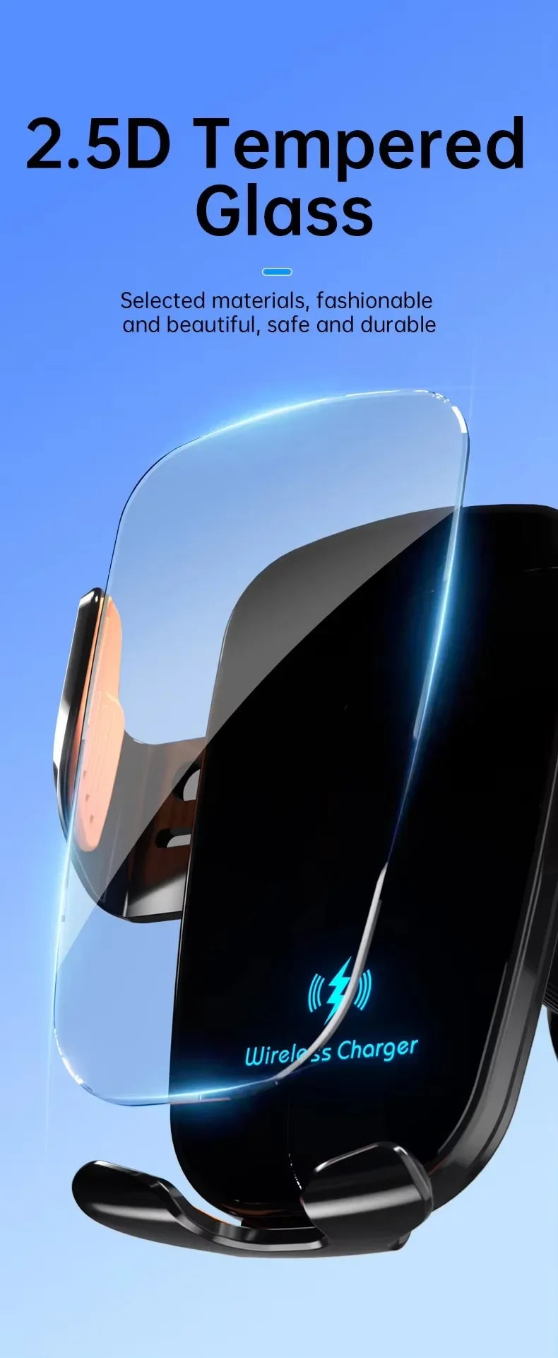 Wireless Car Charger - Air Vent Fast Charging Phone Holder in Car - compatible with iPhone + Android