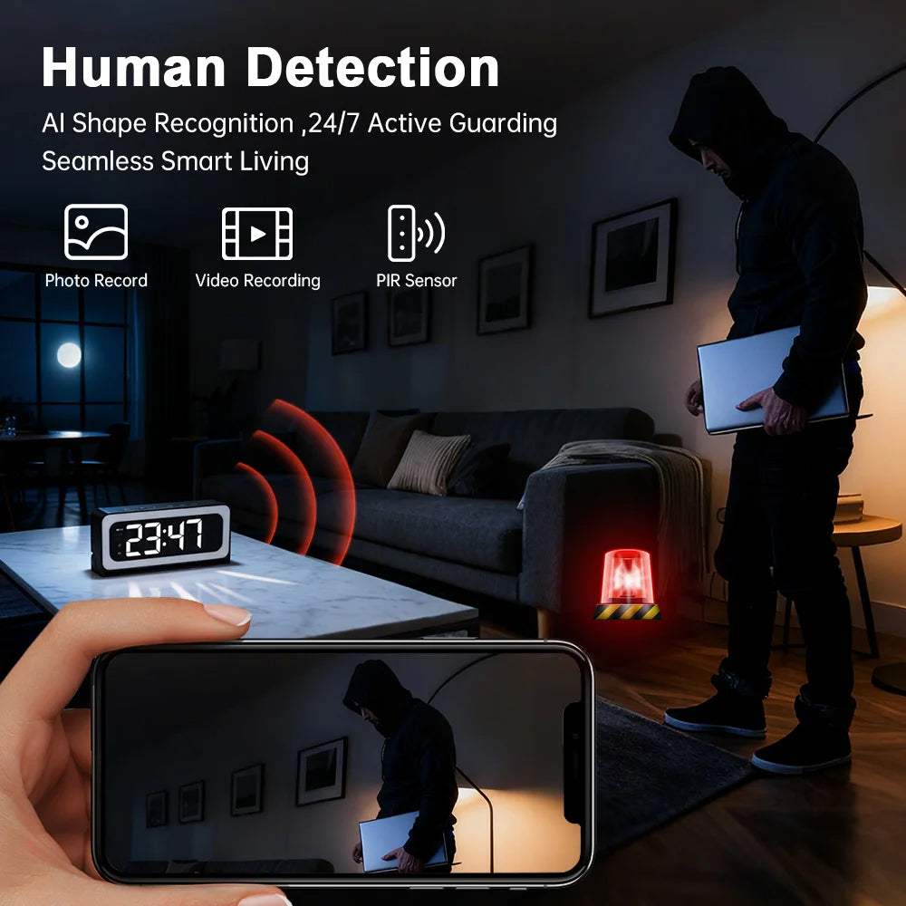Wireless Alarm Clock - Wifi Control - Night Vision Home Surveillance Monitor
