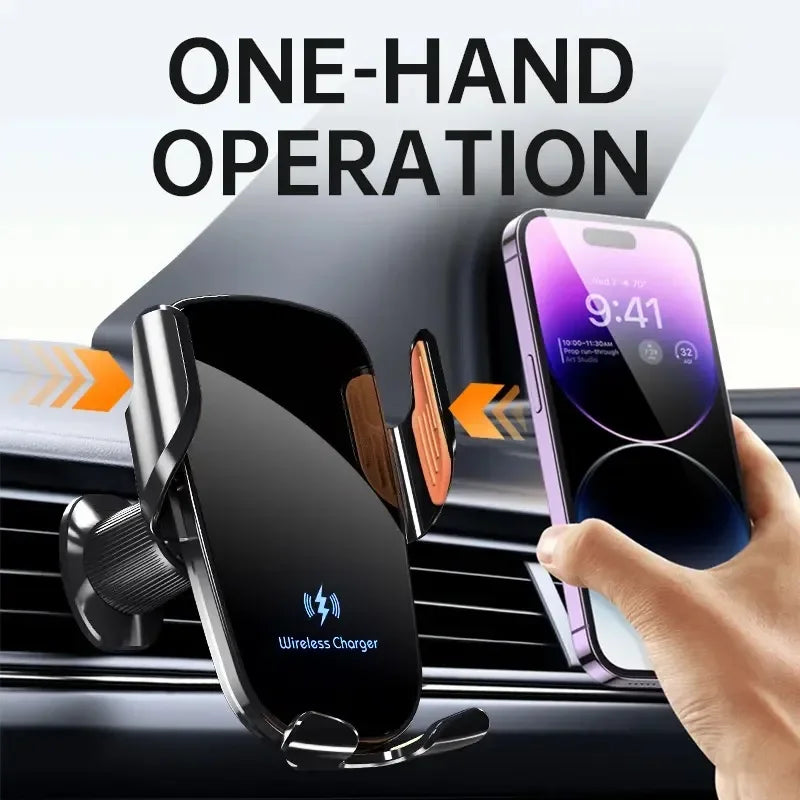 Wireless Car Charger - Air Vent Fast Charging Phone Holder in Car - compatible with iPhone + Android