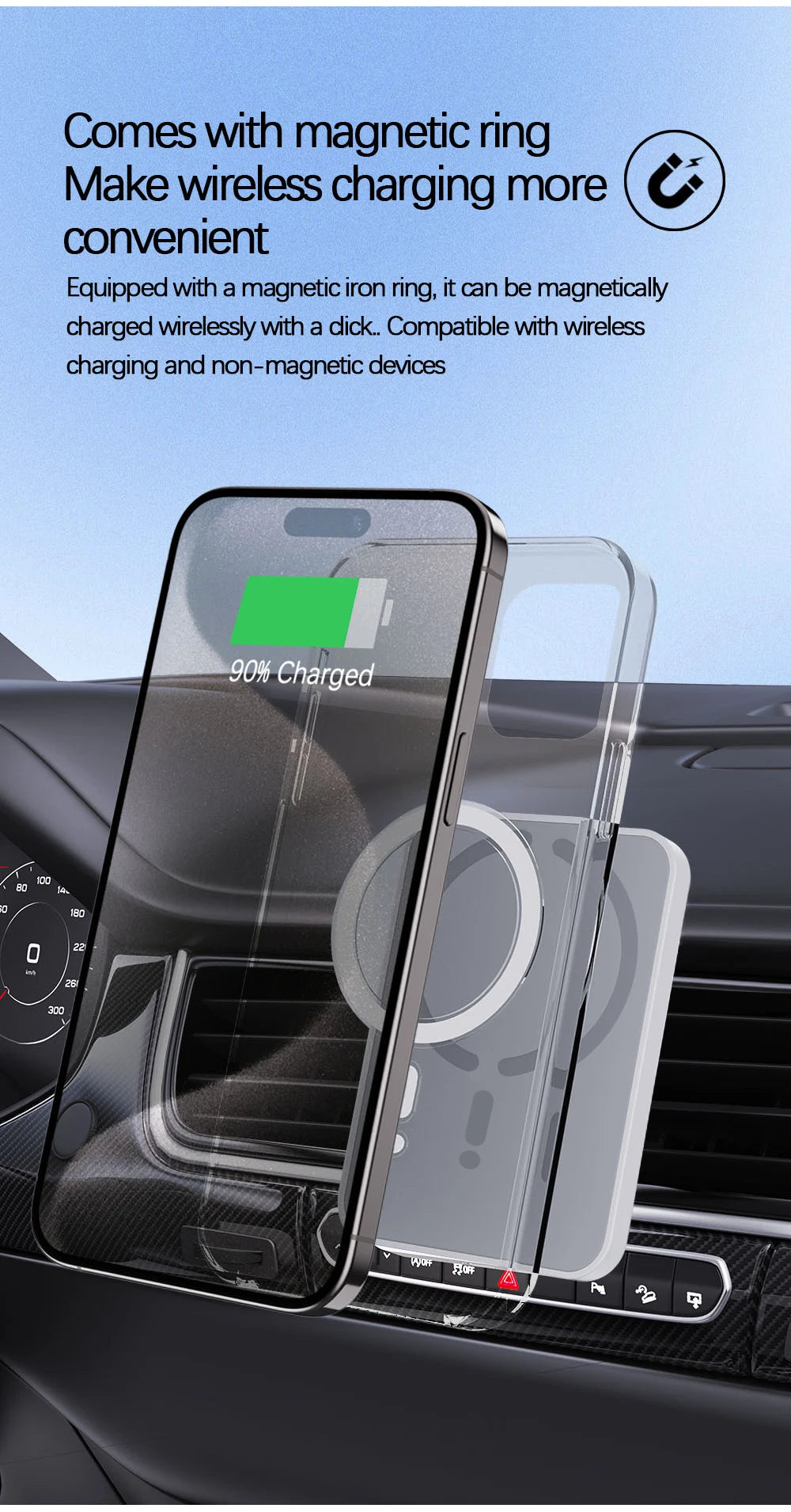 Car Phone Holder + Mount - Magnetic Wireless Charger
