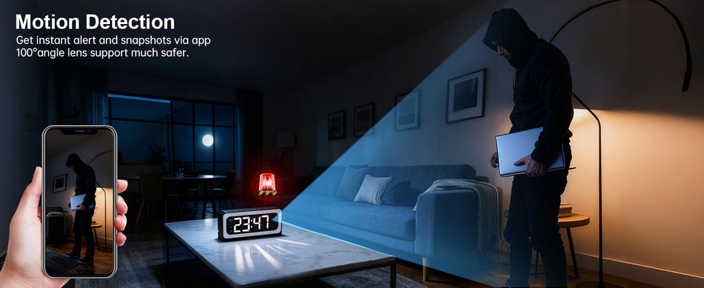 Wireless Alarm Clock - Wifi Control - Night Vision Home Surveillance Monitor